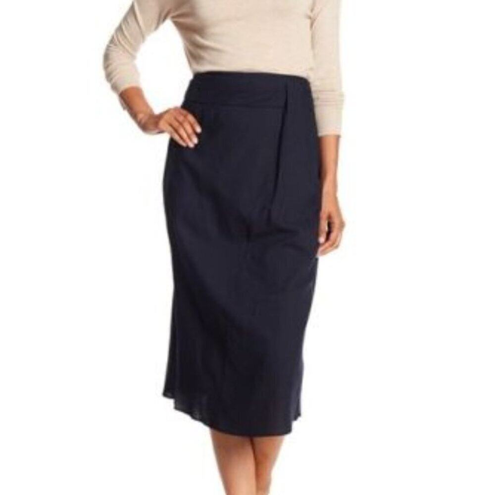 Vince Twist-Front A-Line Midi Cotton Skirt Blue Sz 4 - Picture 2 of 12